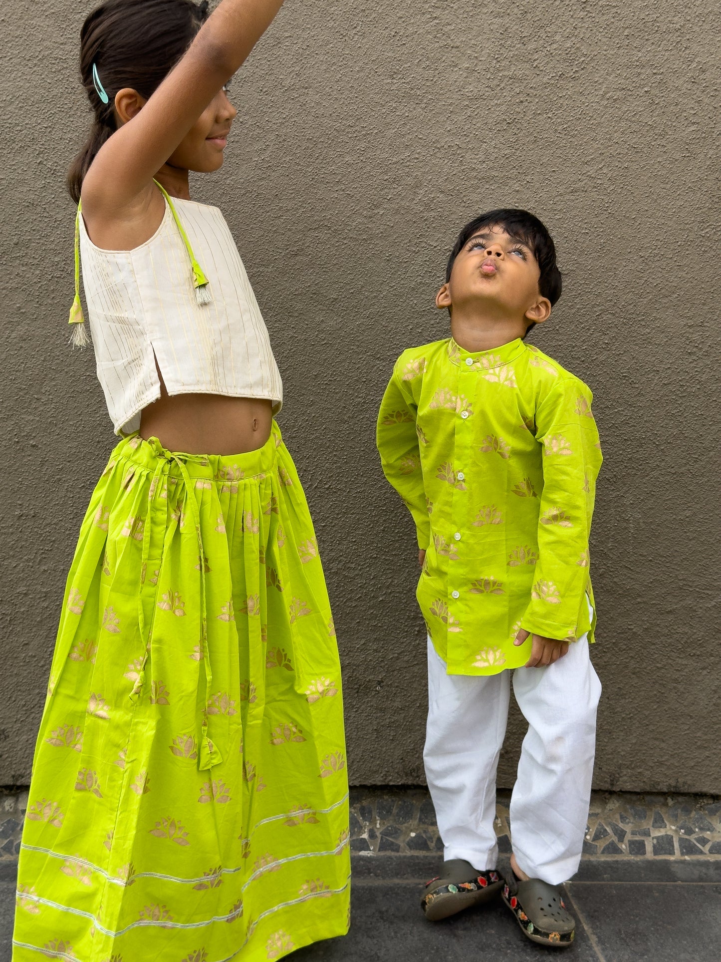 Neon Green Lotus Ghagra Choli set