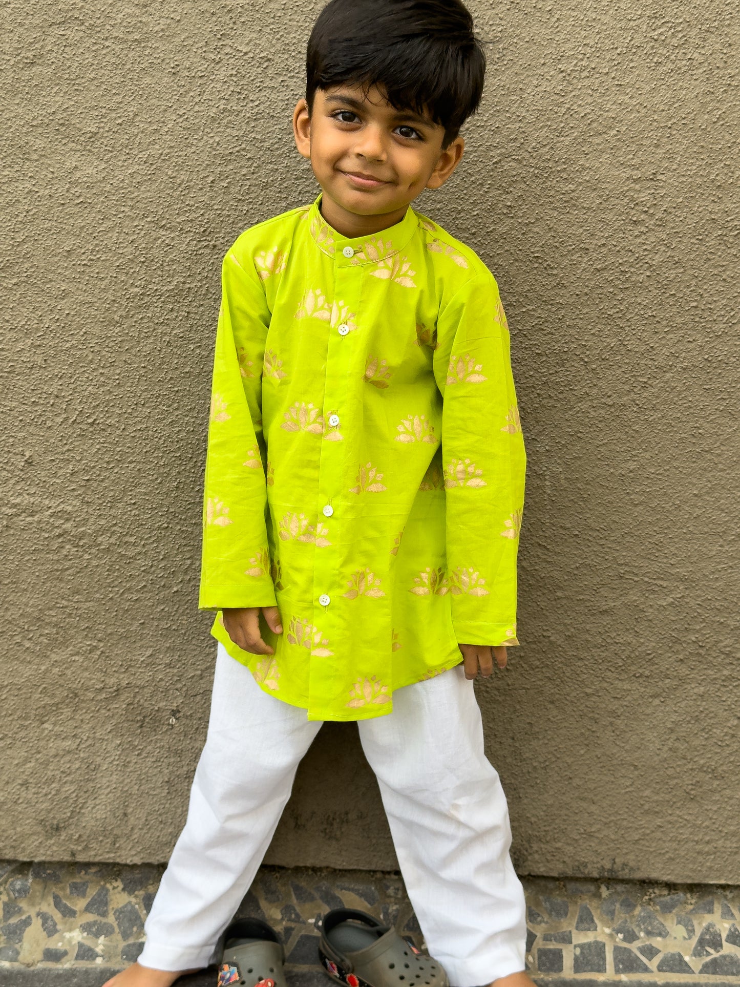 Neon Green Lotus Kurta Pajama Set