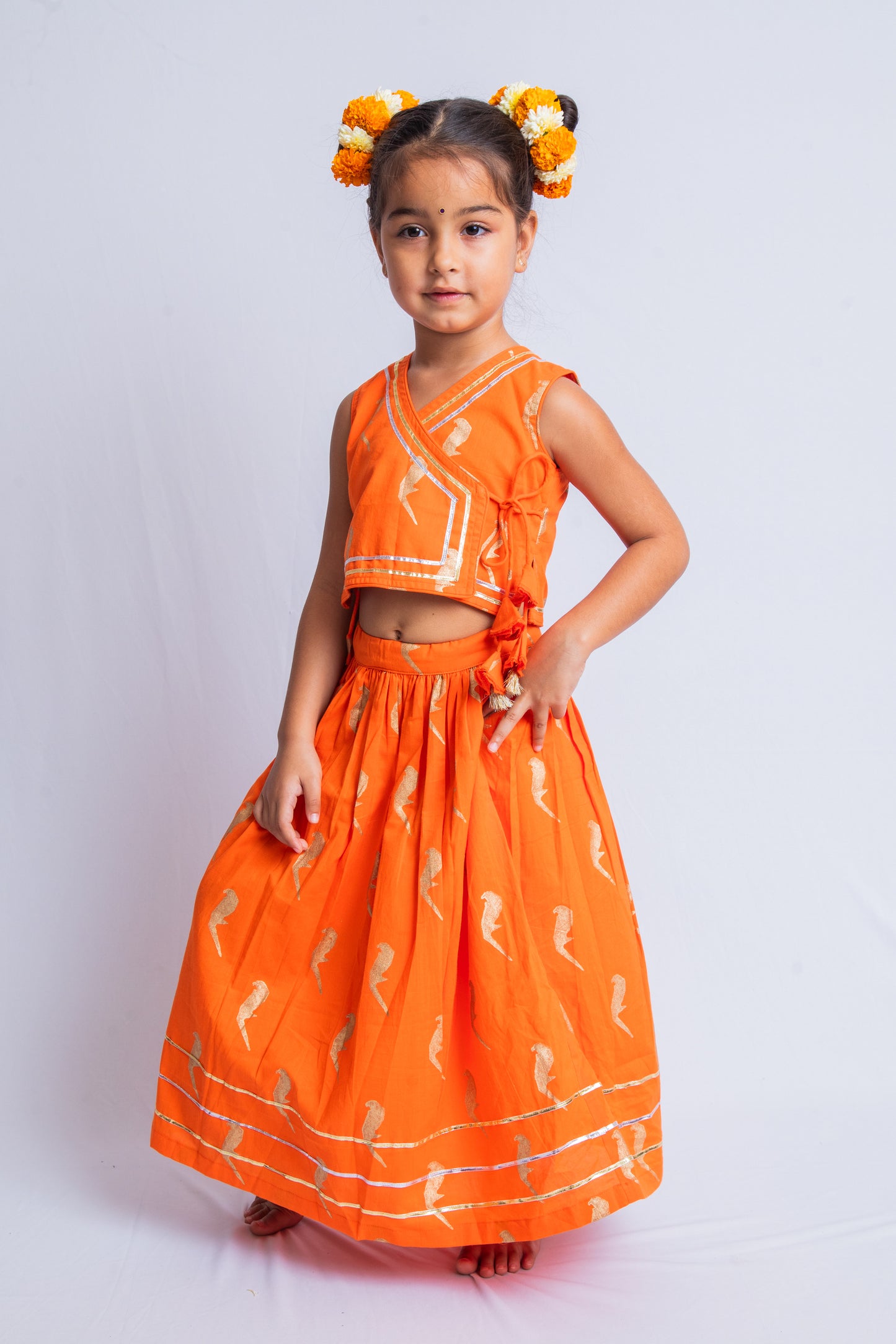 Orange & Gold Parrot ghagra choli set