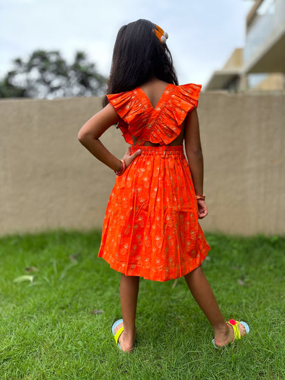 Orange & Gold Pineapple Ruffle Dress