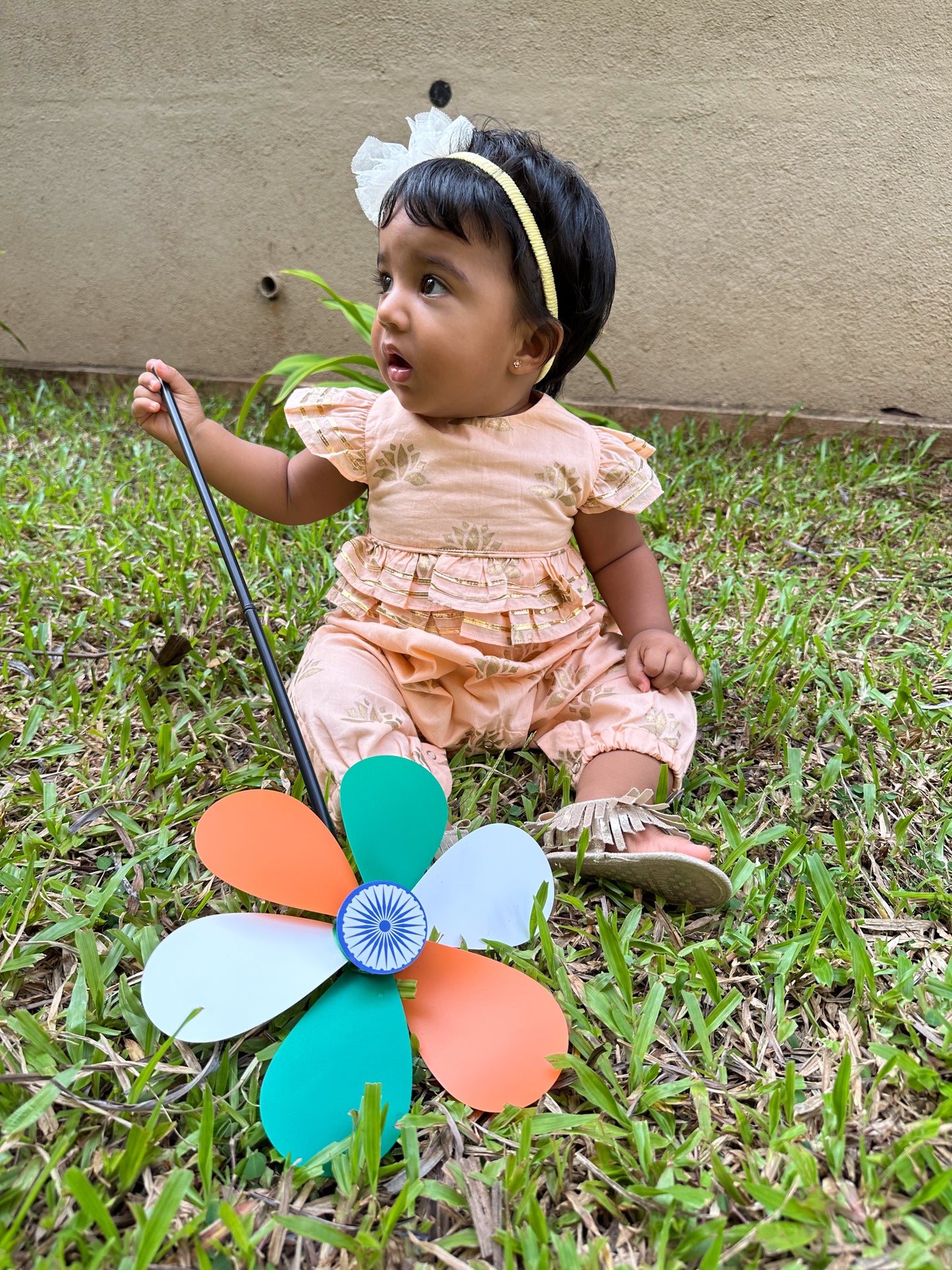 Peach & Gold Lotus Girls Jumpsuit