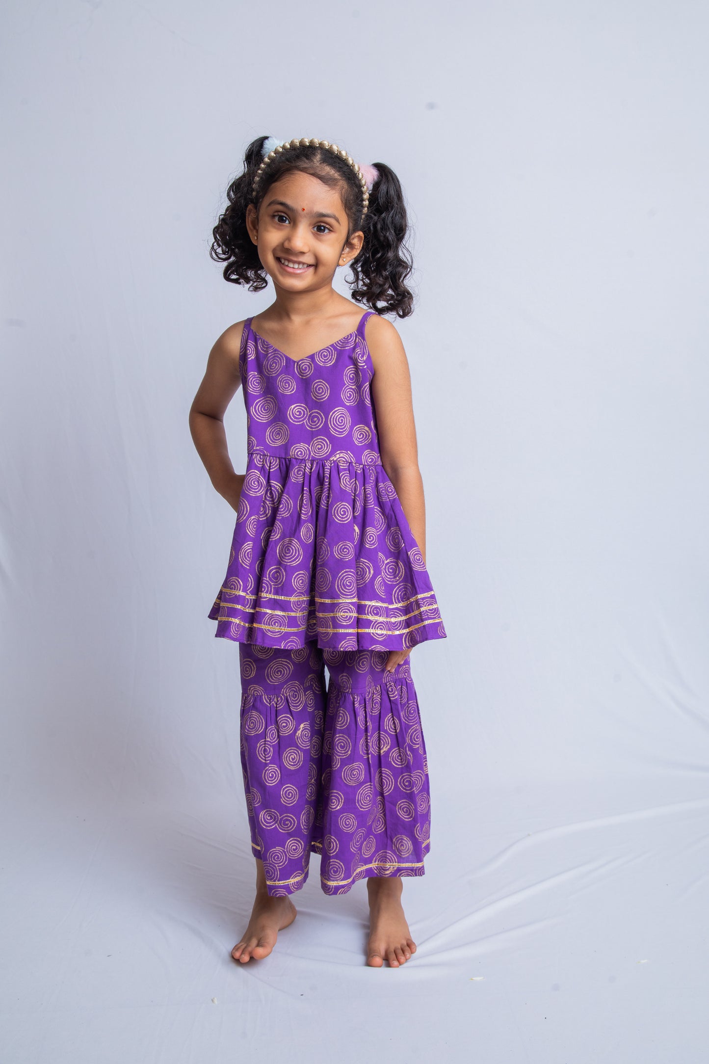 Purple & Gold Jalebi Sharara Set