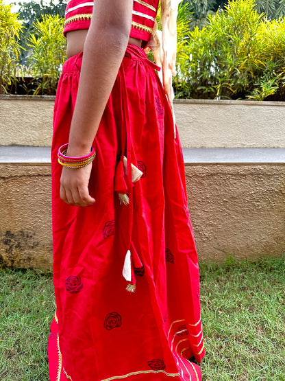 Red with Blue Rose ghagra choli set