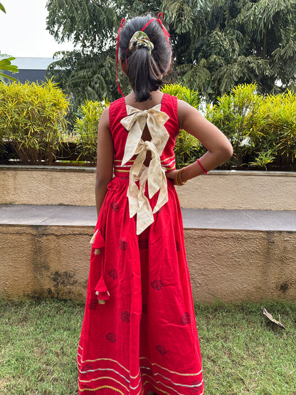 Red with Blue Rose ghagra choli set