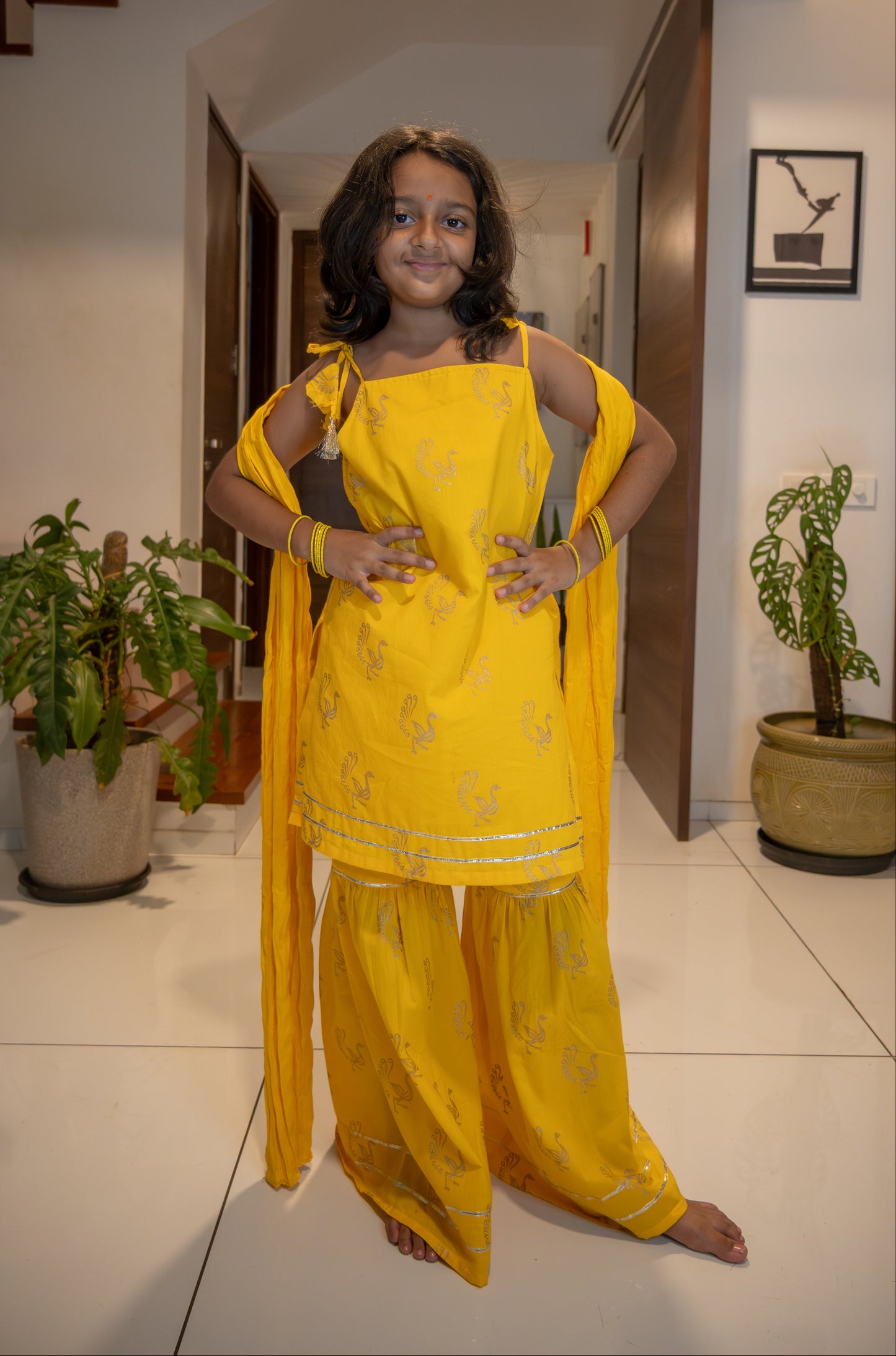 Yellow & Gold Peacock Sharara Set