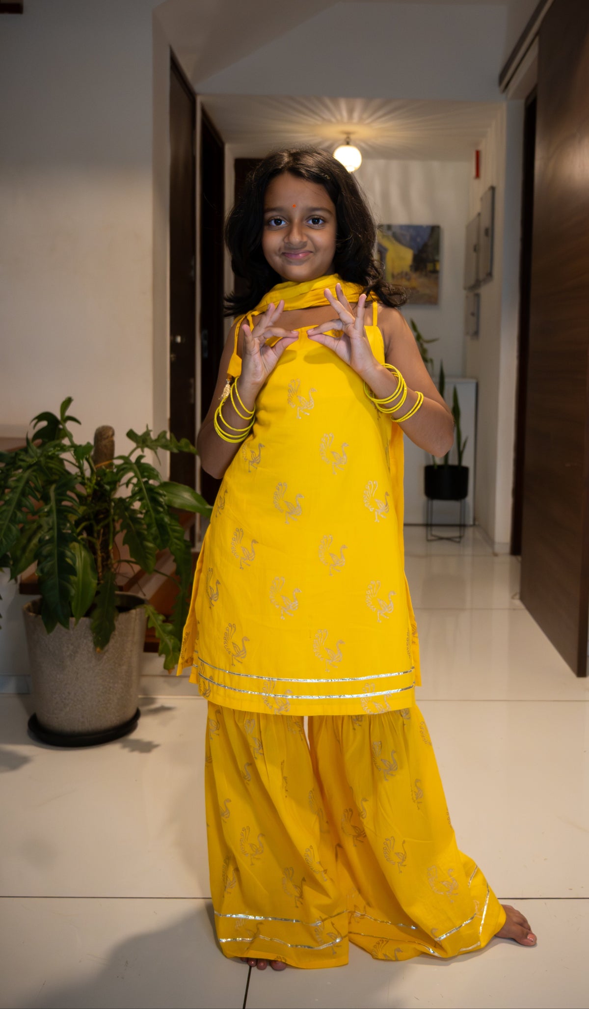 Yellow & Gold Peacock Sharara Set
