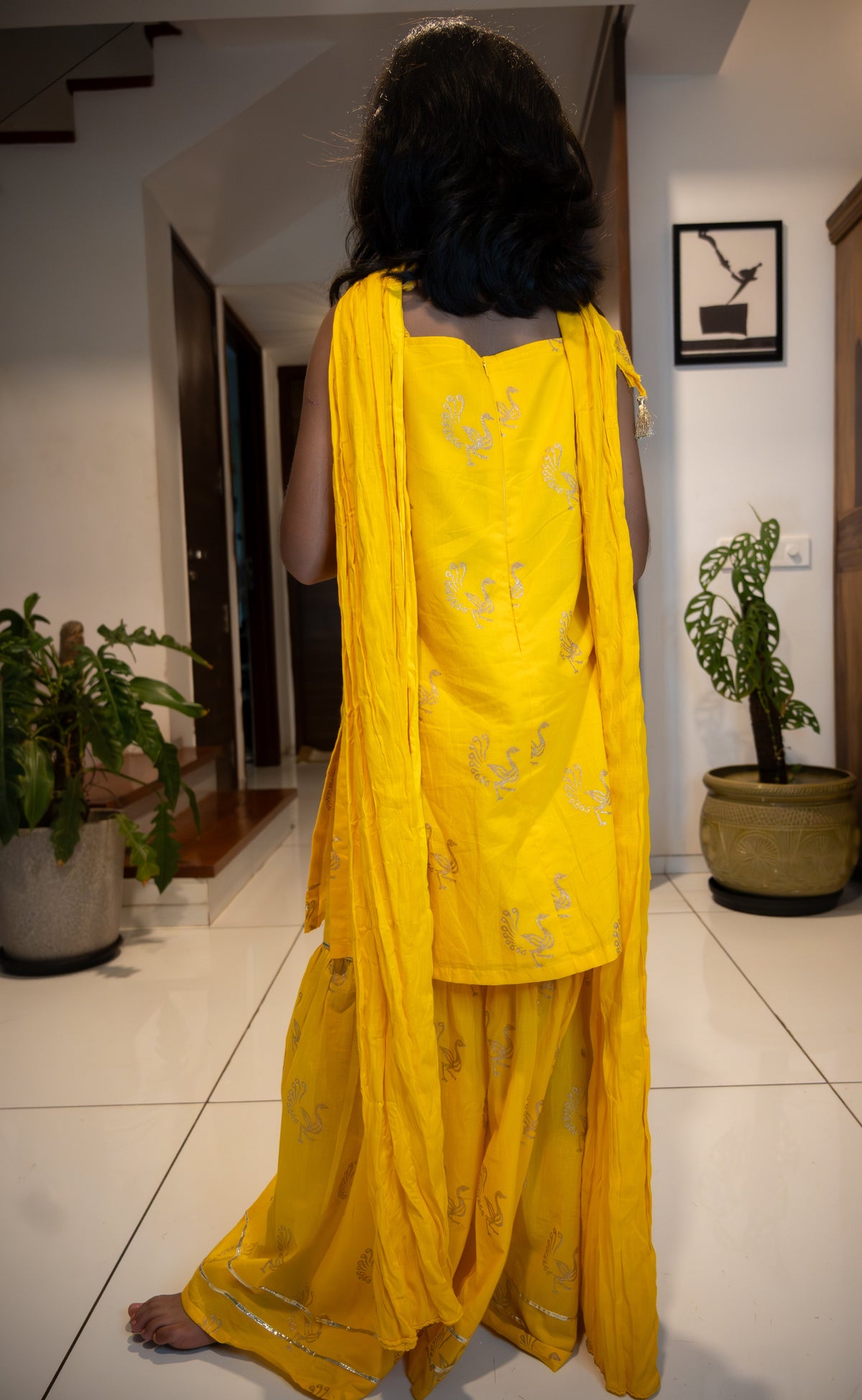 Yellow & Gold Peacock Sharara Set