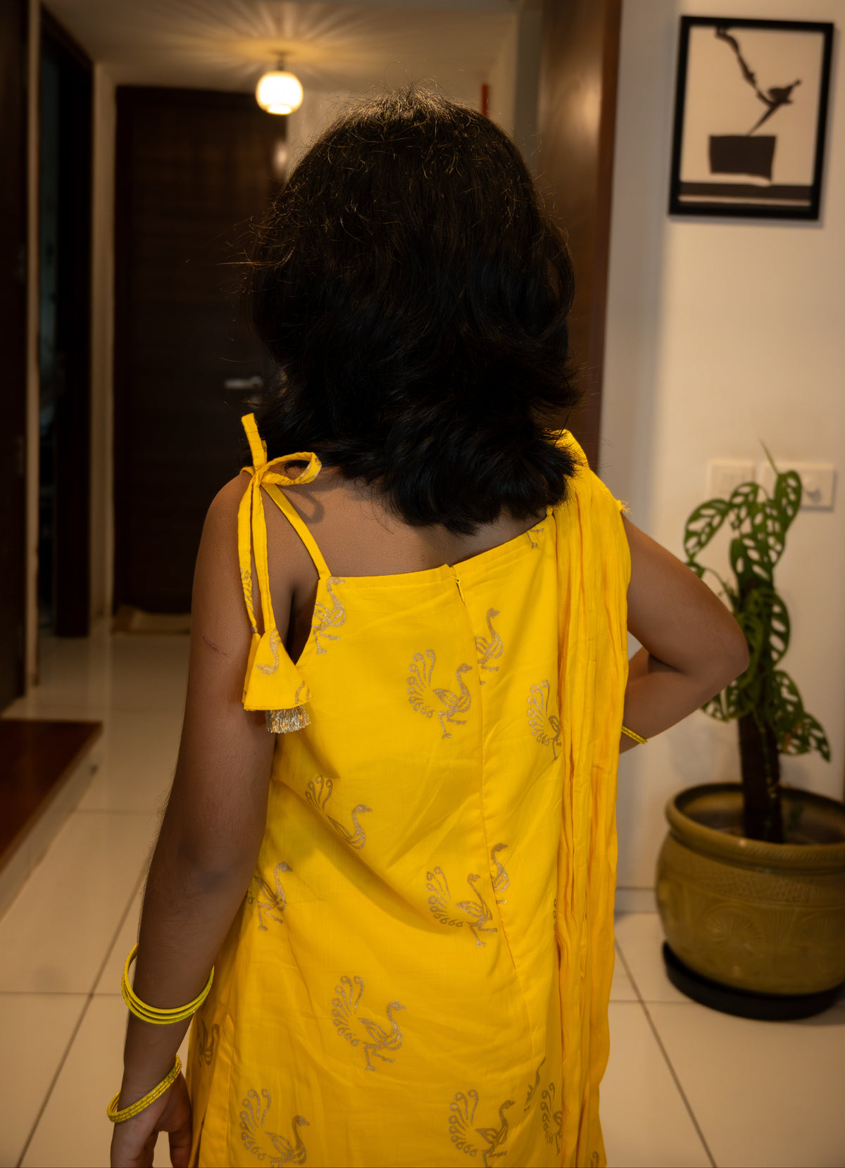 Yellow & Gold Peacock Sharara Set