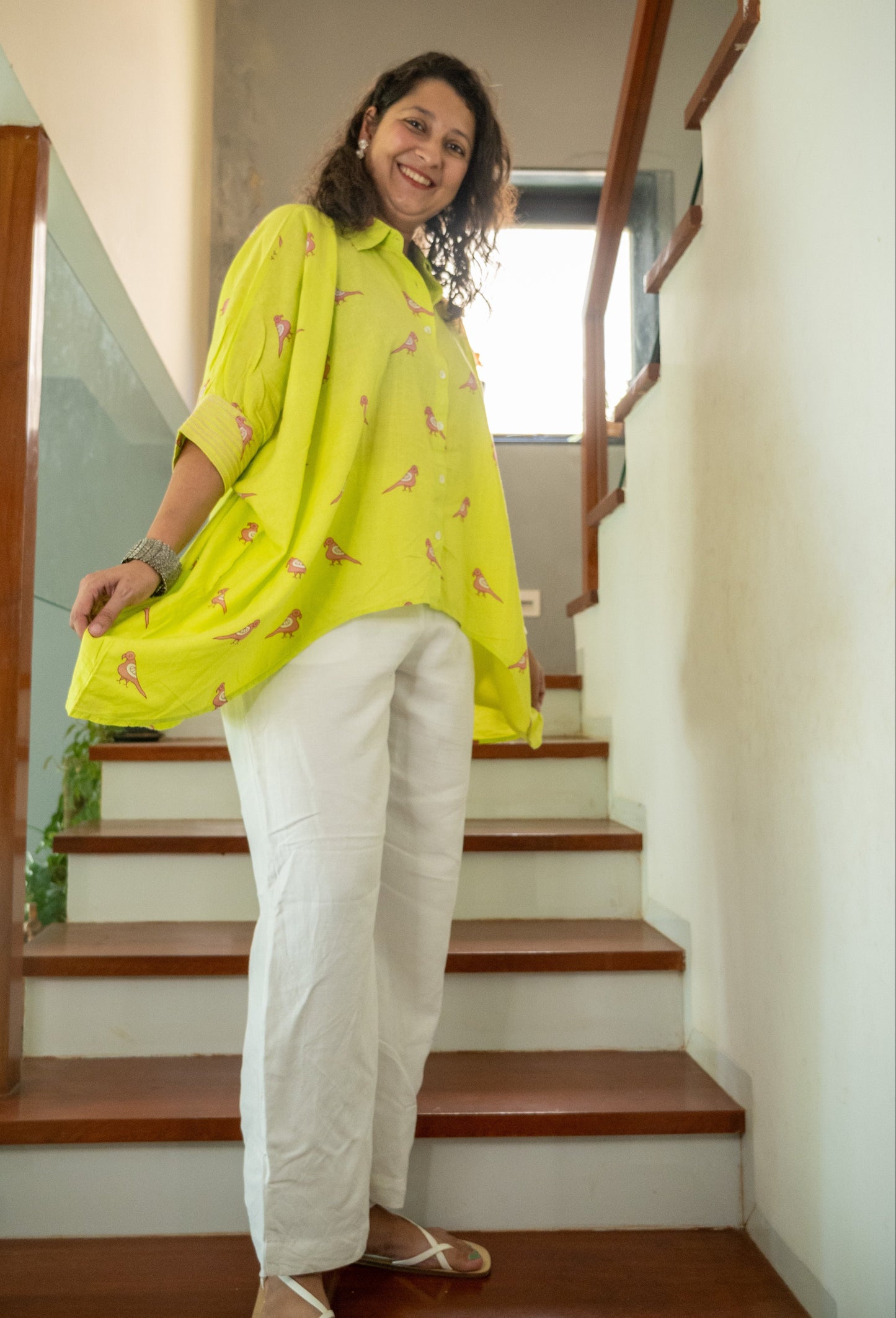 Green & Pink Parrot Kaftan