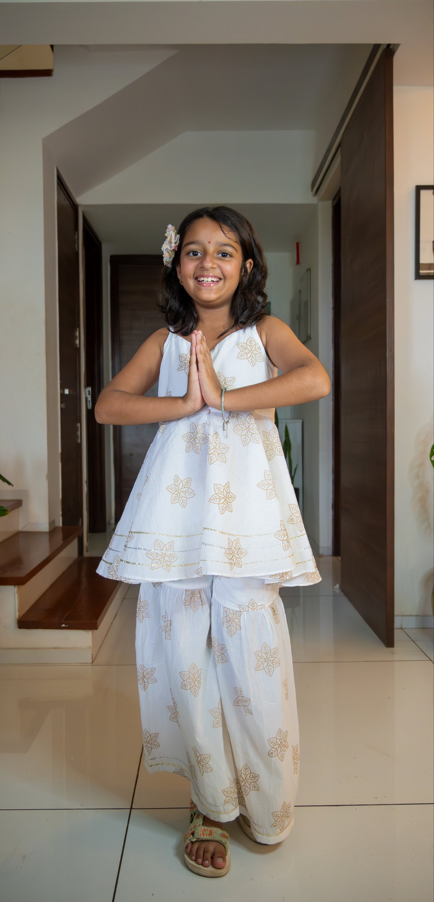 White & Gold flower Sharara Set
