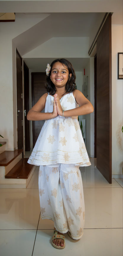 White & Gold flower Sharara Set
