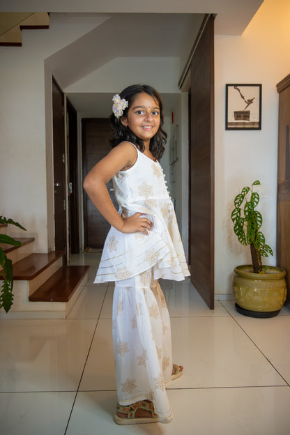 White & Gold flower Sharara Set