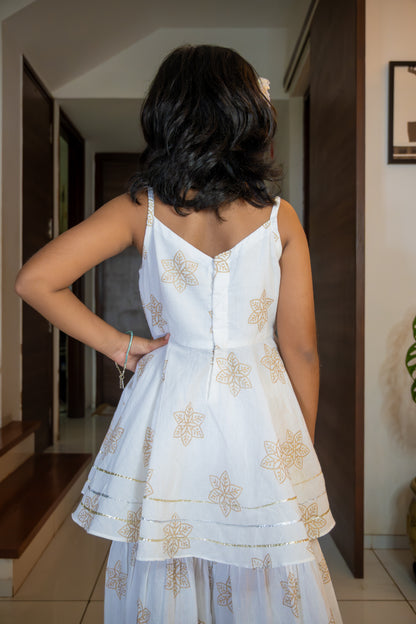 White & Gold flower Sharara Set