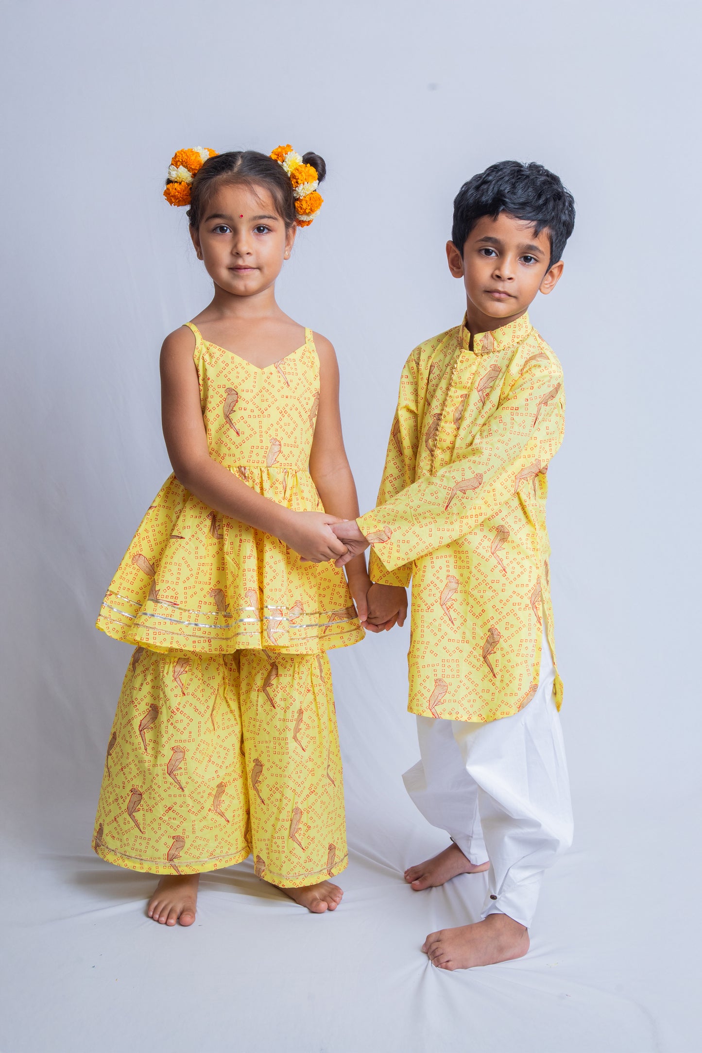 Yellow Bandhini Parrot Sharara Set