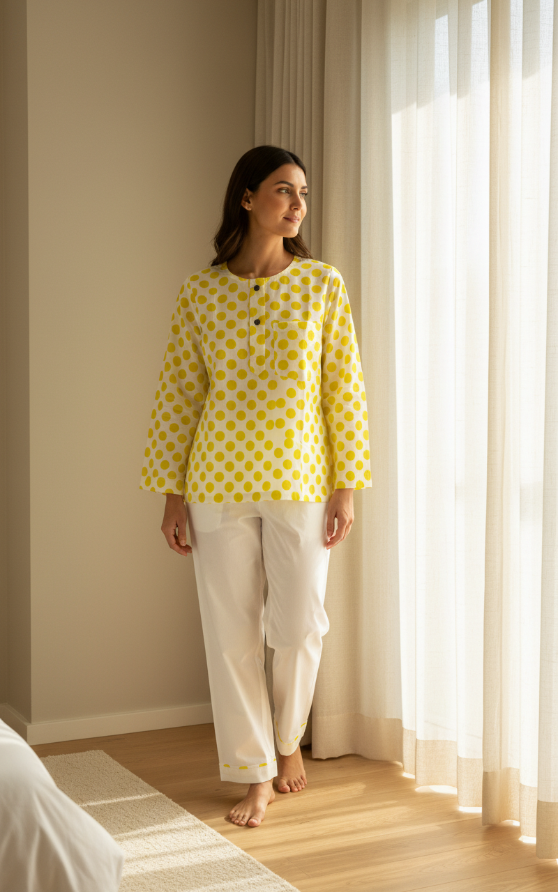 Yellow Polka dot Adult Jammies