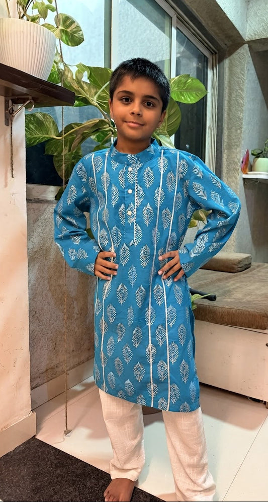 Blue Feather Kurta Pajama set