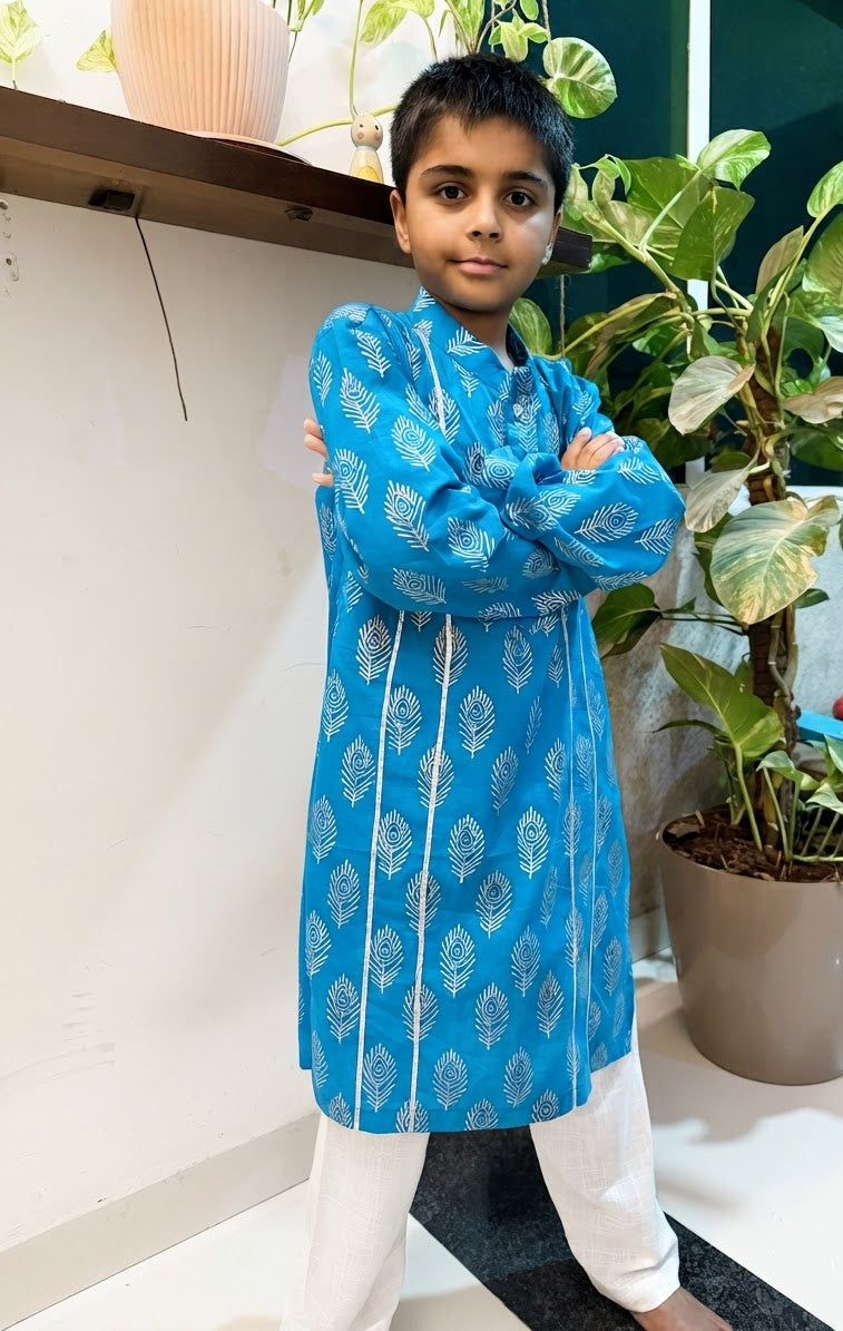 Blue Feather Kurta Pajama set
