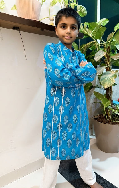Blue Feather Kurta Pajama set