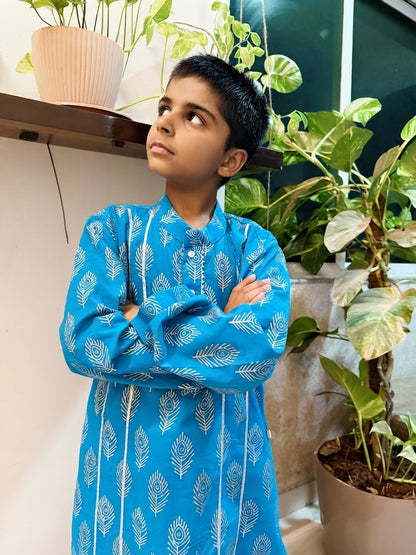 Blue Feather Kurta Pajama set