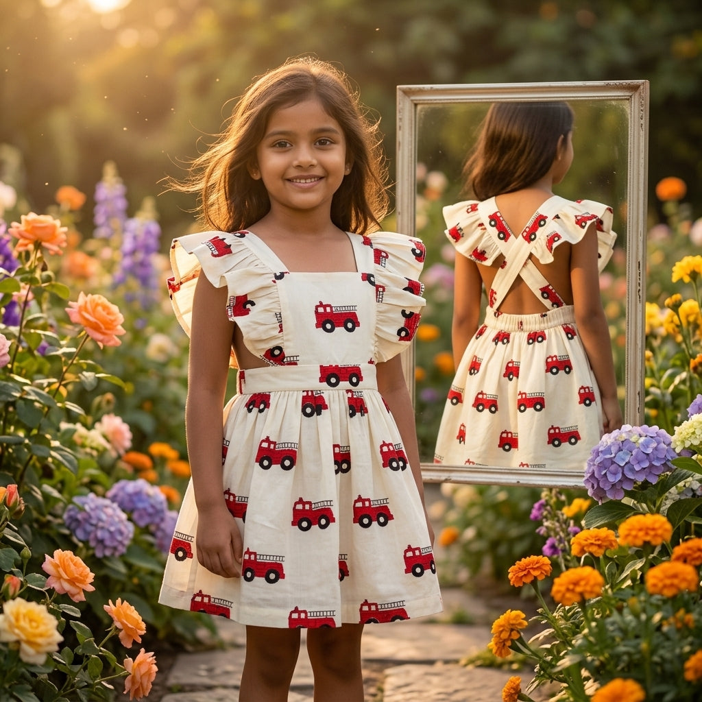 Fire-Truck Ruffle Styled Dress