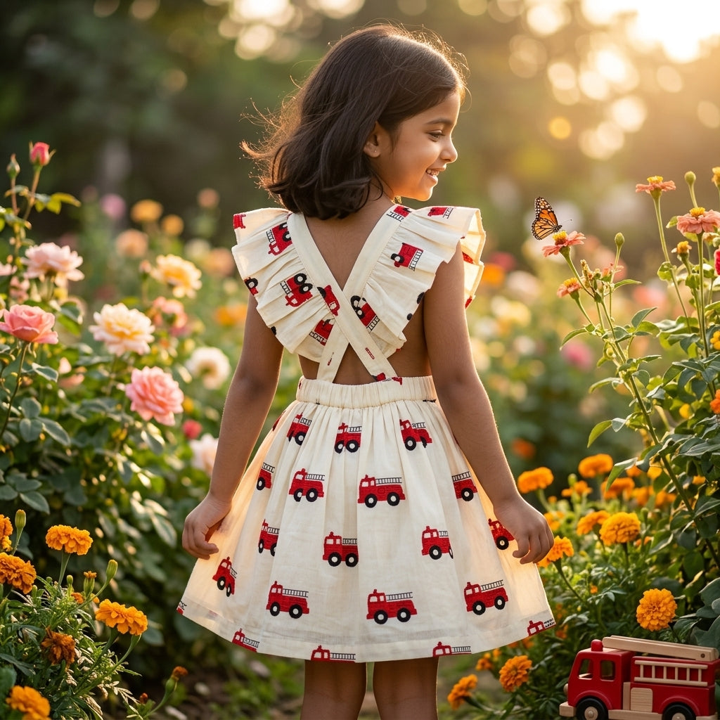 Fire-Truck Ruffle Styled Dress