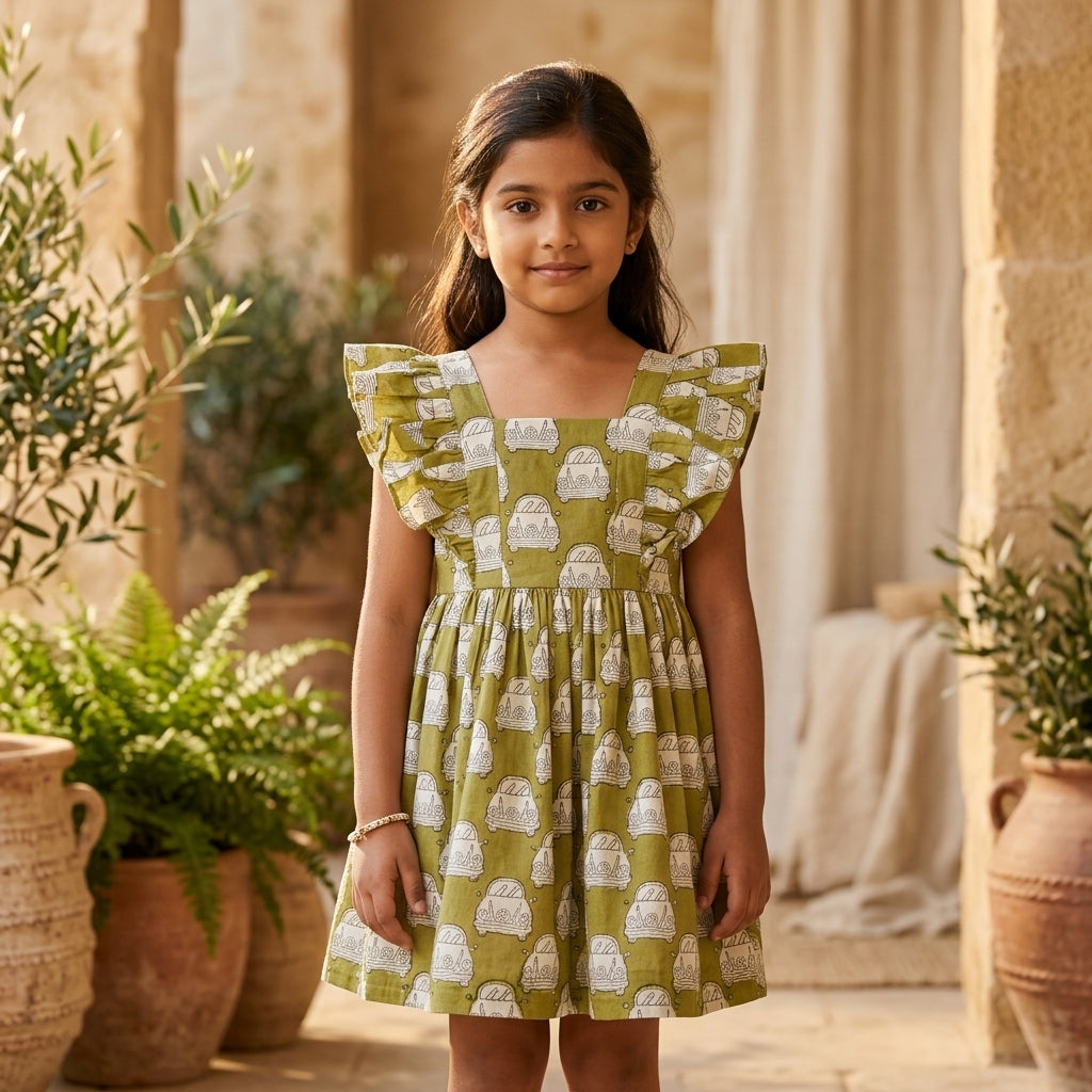 Green Car Bow back dress