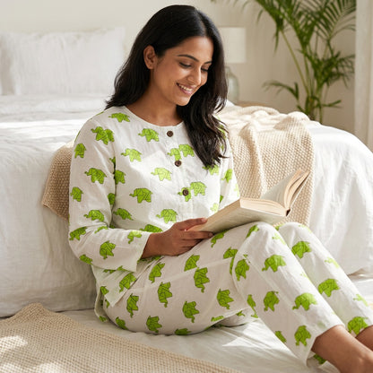 Green Origami Elephant Adult Jammies