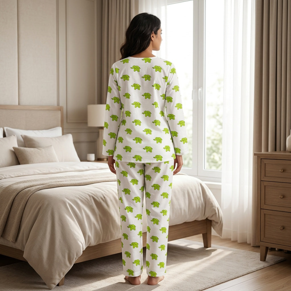 Green Origami Elephant Adult Jammies