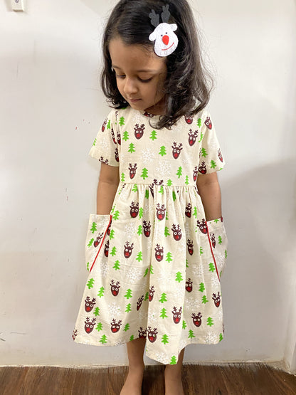 Mixed Christmas Print Pockets dress